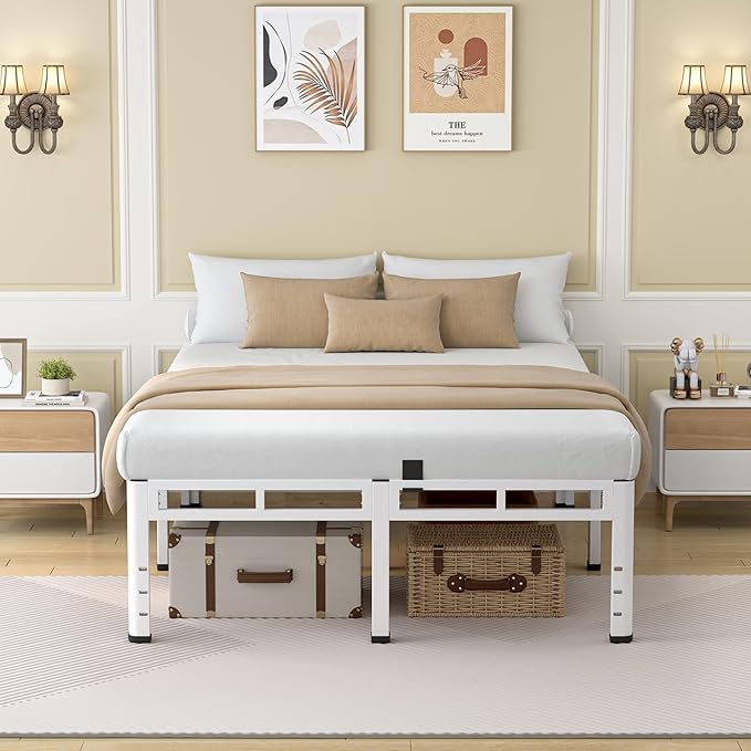 NKZ 24 Inch King Size Bed Frame, Metal Bed Frame & Box Spring 2 in 1 Platform with Round Corner Legs, 4000Lbs Heavy Duty Metal Frame, Mattress Slide Stopper, Headboard Hole, Noise-Free, Easy Assembly