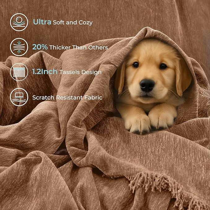 Sectional Couch Covers, 2 Pieces Chenille Sofa Cover L Shaped Couch Cover Blanket for Dogs Washable Sofa Slipcovers Pet Furniture Protector (XX-Large: 71" x 118" + 71" x 118", Brown)