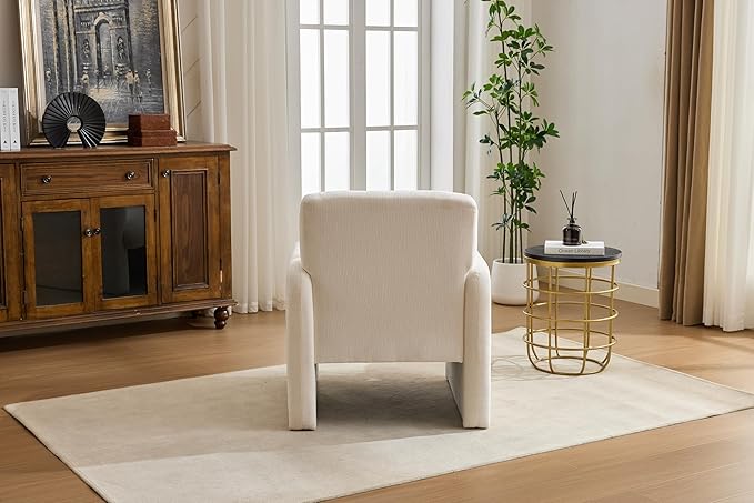 GDFStudio 30" Modern Accent Chair, Upgrade Leisure Boucle Upholstered Armchair with Straight Arms and Waist Pillow, Comfy Single Sofa Chair for Living Room Bedroom Office Apartment, Ancient White