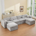 155''Cloud Boneless Sectional Couch, Modular Sectional Sofa Deep Seat with 2 Ottomans, Oversized Upholstered Convertible Comfy 6 Seater Chenille Sofa U Shape Couches for Living Room, Light Grey