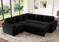 HONBAY Modular Sectional Sleeper Sofa with Pull Out Bed,Corduroy L Shaped Couch with Storage, Sectional Couches for Living Room,Black