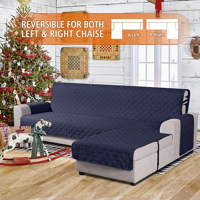 VANSOFY Upgraded Sectional Couch Covers 100% Waterproof L Shaped Sofa Slipcover Reversible Chaise Lounge Cover for Sectional Sofa Furniture Protector Cover for Pets Dog Cat(X-Large, Dark Blue)