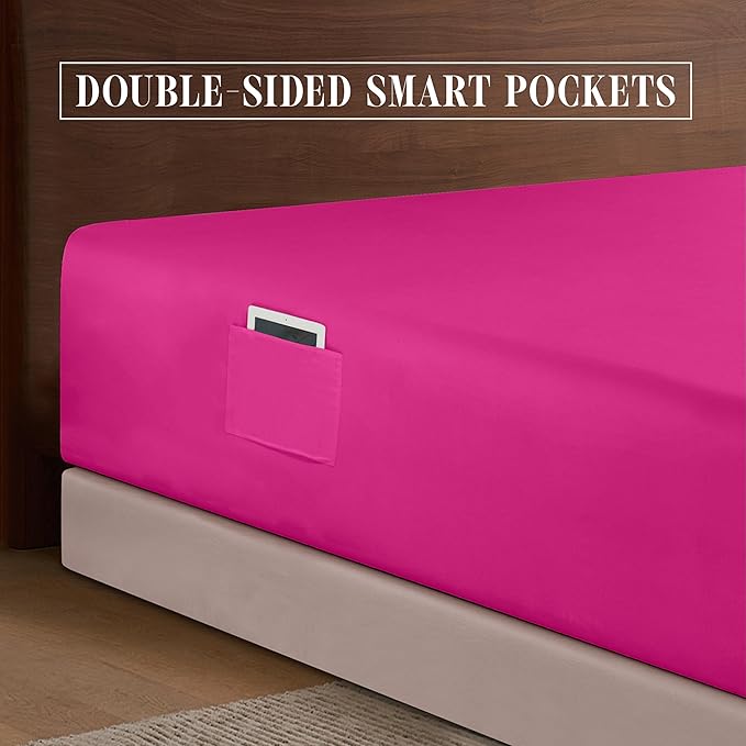 Elegant Comfort 1500 Premium Hotel Quality 18-24 Inches Deep - Extra Deep Pocket Single Fitted Sheet for High Mattress, Luxury and Softest, Smart Pocket - Wrinkle Free, Queen, Pink
