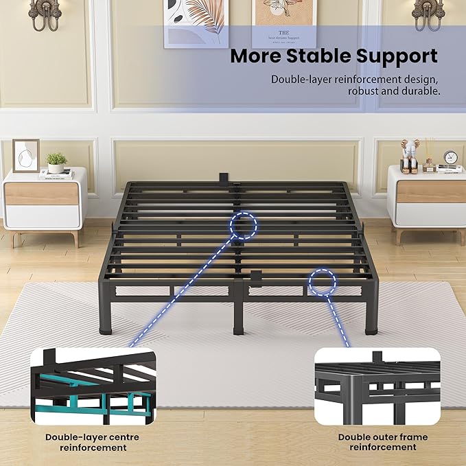 NKZ 7 Inch Twin Size Bed Frame, Metal Bed Frame & Box Spring 2 in 1 Platform with Round Corner Legs, 4000Lbs Heavy Duty Low-Profile Frame, Mattress Slide Stopper, Noise-Free, Easy Assembly