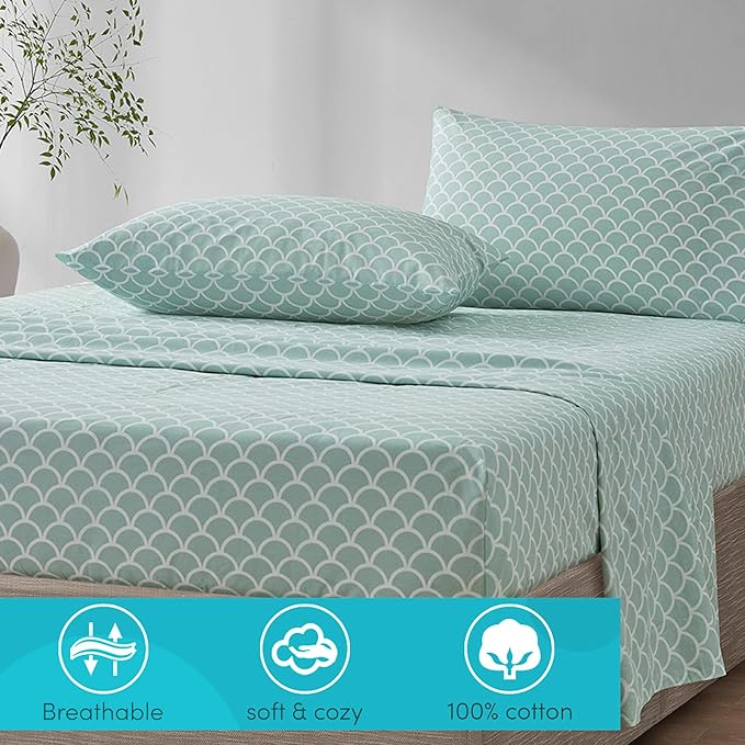 Comfort Spaces 100% Cotton Sheet Set Breathable, Lightweight, Soft with 14" Elastic Pocket Fits up to 16" Mattress, All Season Cozy Bedding, Matching Pillow Case, Cal King Scales 4 Piece