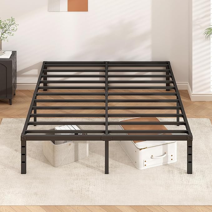 Metal Platform Bed Frame 16 Inch Tall,No Box Spring Needed,Queen Size Bed with Heavy Duty Strong Support Slats,Easy to Assemble,Black