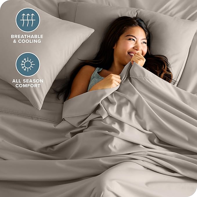 Bare Home Twin XL Sheet Set - 1800 Ultra-Soft Microfiber Twin Extra Long Bed Sheets - Double Brushed - Deep Pockets - Easy Fit - 3 Piece Set - Bedding Sheets & Pillowcases (Twin XL, Khaki)