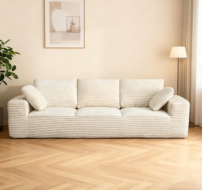 104.3“ Modular Sectional Cloud Couch, Boneless Couches for Living Room, 3 Seater Modern Lounge Couch, No Assembly Required, Cream