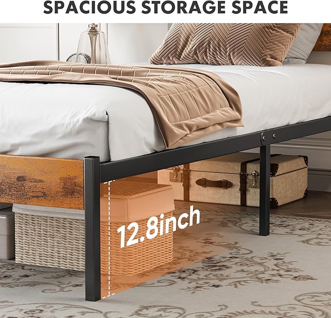 Sweetcrispy Twin Size Metal Platform Bed Frame - Mattress Foundation with Headboard and and Footboard, No Box Spring Needed with 700LBS Sturdy Wooden Slats Support, Noise Free, Easy Assembly