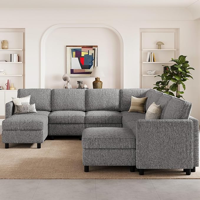Belffin 107.1" 9 Seats Modular Sectional Sofa U Shaped Couch Big Corner Washable Sectional Couches for Living Room Comfy Couches with Storage Seat Couch Sofas with Chaise,Grey