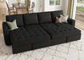 HONBAY Modular Sectional Sleeper Sofa with Pull Out Bed, Linen Convertible Sectional Couches for Living Room, Black