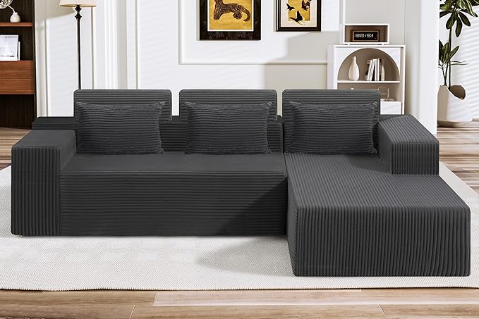 HABUTWAY Sectional Couches for Living Room,No Assembly L Shaped Couch 105" Modular Sectional Sofa Couch with Deep Seat,Cloud Couches Furniture Sets for Apartment,Corduroy (Dark Grey, Right Facing)