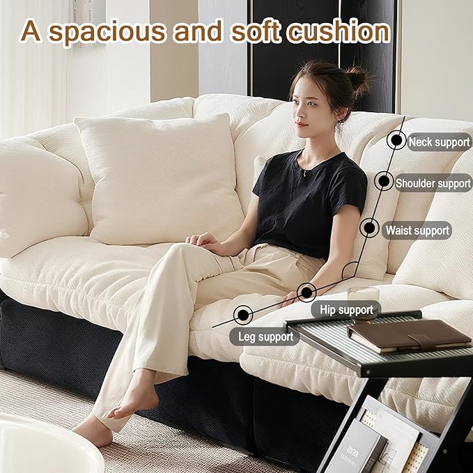 Cat Scratch Fabric Sofa Living Room 2026 new Straight Row Black and White Color Blocked French Lazy Snow and Wind Neil Cloud Fabric Sofa | Cat scratch fabric