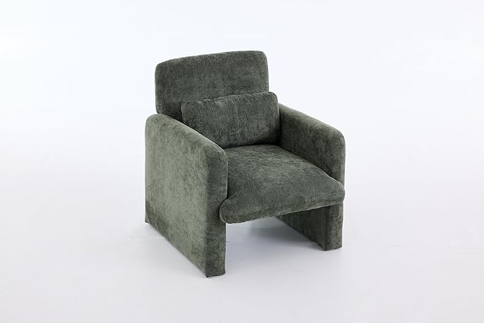 GDFStudio 30" Modern Accent Chair, Upgrade Leisure Boucle Upholstered Armchair with Straight Arms and Waist Pillow, Comfy Single Sofa Chair for Living Room Bedroom Office Apartment, Antique Green