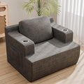 Homall 42” Single Sofa Foam Couch for Small Spaces Upholstered Floor Sofa with Cup Holder & Storage Pocket Boneless Couch for Bedroom Living Room (Grey, Single)