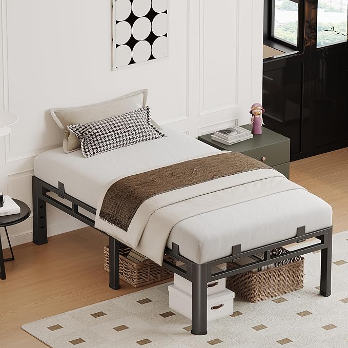 Twin XL Bed Frame Heavy Duty, 18 Inch Metal Double Layer Steel 4000 lbs Capacity, Platform with Large Under Bed Storage Space, No Box Spring Needed, Noise-Free, Easy Assembly