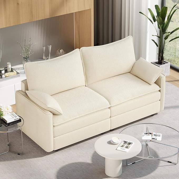 Vesgantti 74'' Sectional 2 Seat Cloud Loveseat with 2 Throw Pillows, Modern Chenille Love Seat, Cozy Sofa for Living Room, Office and Bedroom, White