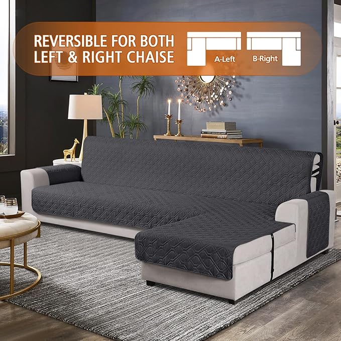 VANSOFY Upgraded Sectional Couch Covers 100% Waterproof L Shaped Sofa Slipcover Reversible Chaise Lounge Cover for Sectional Sofa Furniture Protector Cover for Pets Dog Cat(X-Large, Charcoal Gray)