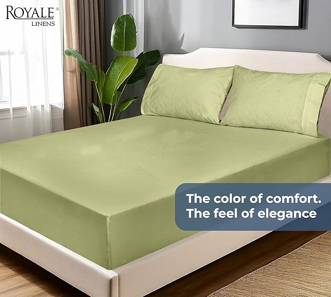 Royale Linens 100% Organic Cotton Fitted Sheet - Percale Weave - Super Soft Deep Pocket Bottom Sheets - Sage Green Elastic Sheet Full Size - Full Fitted Sheets Only - (54"x75"+15", Sage Green)