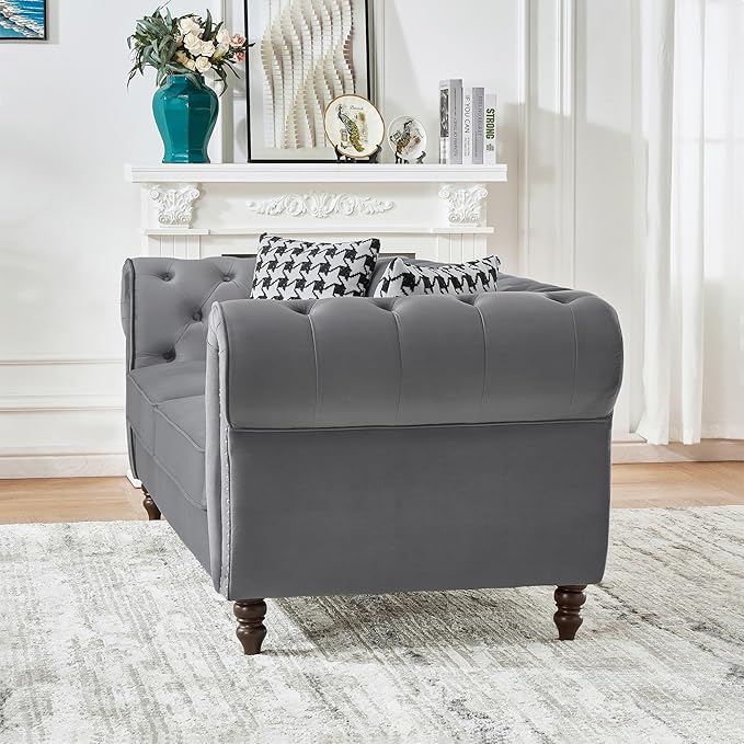 Comfortable Straight-Row Sofa with 2 Pillows,67" Refined Velvet 2 Seat Sofa with Roll Armrest & Nailhead,Sturdy Structure Upholstered Loveseat Couch for Apartment,Office,Reception Area,Grey