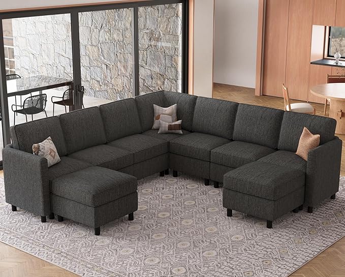 Belffin 107.1" 9 Seats Modular Sectional Sofa U Shaped Couch Big Corner Washable Sectional Couches for Living Room Comfy Couches with Storage Seat Couch Sofas with Chaise,Dark Grey