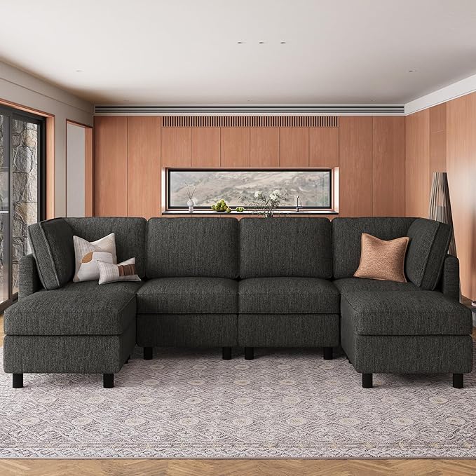 Belffin 110.2" Modular Sectional Sofa 6 Seats U Shaped Couch Washable Sectional Couches for Living Room Comfy Couches with Storage Seat Couch Sofas with Chaise,Dark Grey