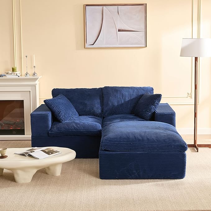 74.8” Set of Cloud Couch, Modular Loveseat Sofa, Convertible Sofas Bed, Deep Seat Sofa, Cozy Sofa for Living Room, Office and Bedroom, L Shaped Cozy Sofa Furniture Set, Corduroy, Blue
