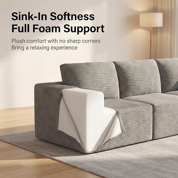 Homall Sectional Couches for Living Room, Modern Boneless Couch with Deep Seat, Upholstered Cloud Sofa, No Assembly Required (Dark Grey, Three-Seater Sofa)
