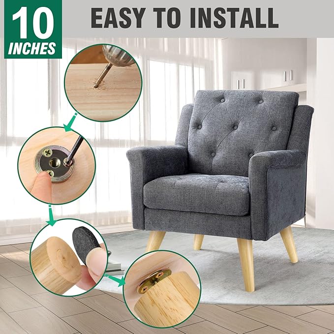 FoDau770 Rubber Wood Furniture Legs 10 Inches, Slant Tapered Wood Feet Mid Century Sofa Legs Set of 4, 5/16" UNC Furniture Feet Replacement Parts for Cabinet Couch Dresser Chair Ottoman Table