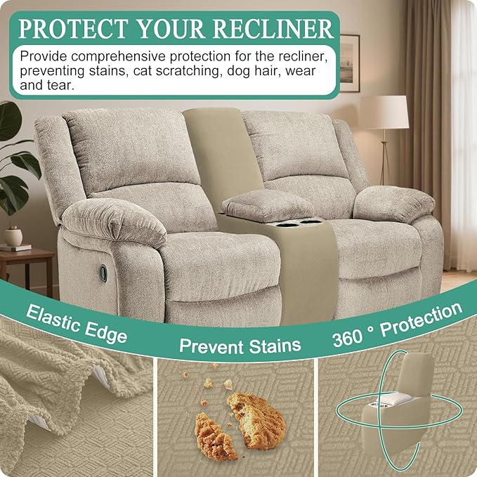 Waterproof Reclining Sectional Couch Covers Washable L Shaped Couch Cover for Sectionals Recliner Sofa Covers Stretch Corner Recliner Slipcovers for Dogs (Console Cover, Tan)