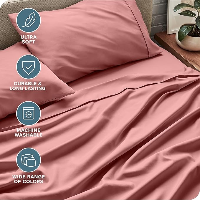 Bare Home California King Sheet Set - 1800 Ultra-Soft Microfiber Cal King Bed Sheets - Double Brushed - Deep Pockets - Easy Fit - 4 Piece Set - Bed Sheets (California King, Dusty Rose)