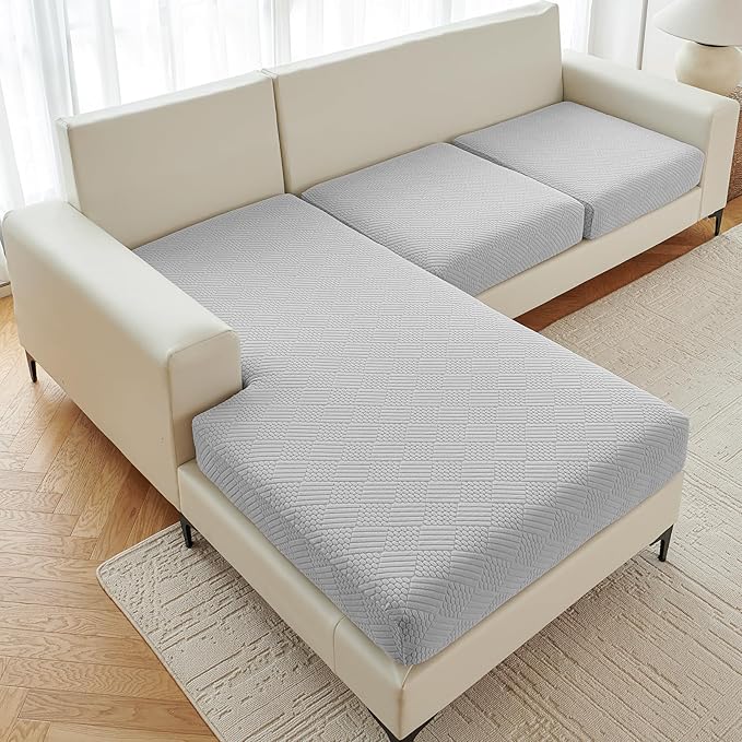Deep Dream Sectional Couch Covers 3 Pieces, Couch Cushion Covers L Shape Couch Cover Stretch Sofa Slipcover for Left/Right Chaise Sectional Couch (2 Seater + 1 Chaise, Light Grey)