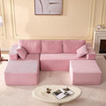 107" Boneless Couch with Deep Seat, Set of Modular Sectional Sofa, Cloud Sectional Couch for Living Room, No Assembly Required, Corduroy, U-Shape 3 Seater Left, Pink