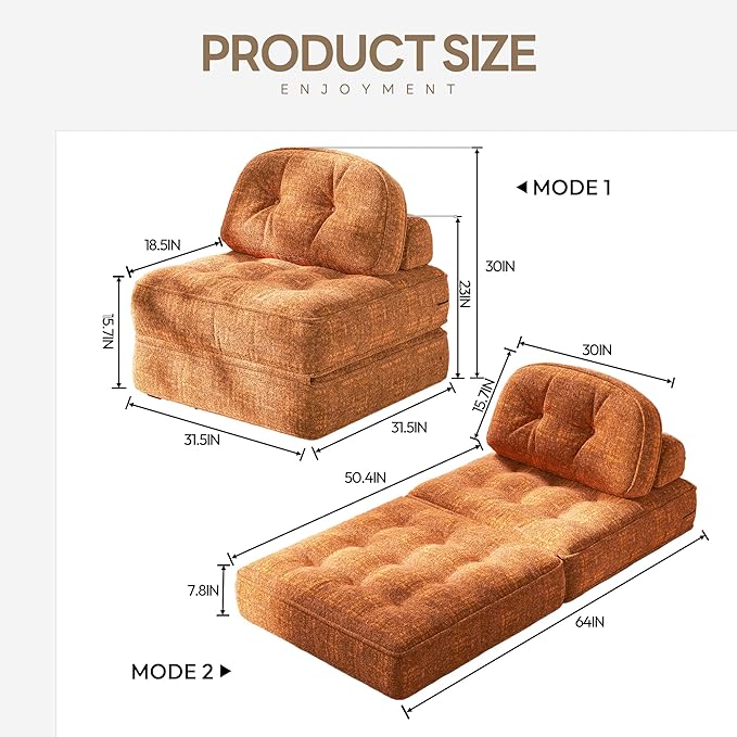 Dowinx Folding Sofa Bed with Pillow, Convertible Comfy Couch Bed for Adults Home Lounge and Gaming, Modern Comfortable Design for Apartment Living Room Bedroom, Single, Smooth Velvet, Amber Brown