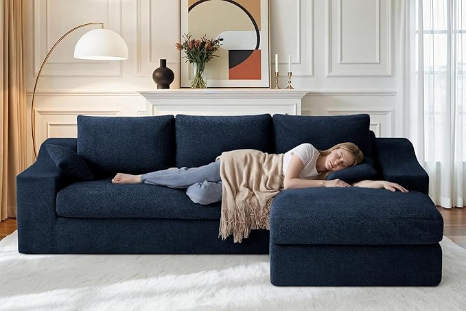 HABUTWAY 101'' Modular Sectional Sofa, Cloud Sectional Couches for Living Room, Comfy Boneless Couch with Deep Seat, Modern L-Shape Sofa with Chaise, No Assembly Required (Blue, Right Facing Chaise)