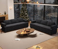 YOUDENOVA 2 Piece Set Comfy Sofa Couch, 2 3-Seater Sofa with Deep Seats, Modern Sleeper Couch for Living Room, Black Corduroy