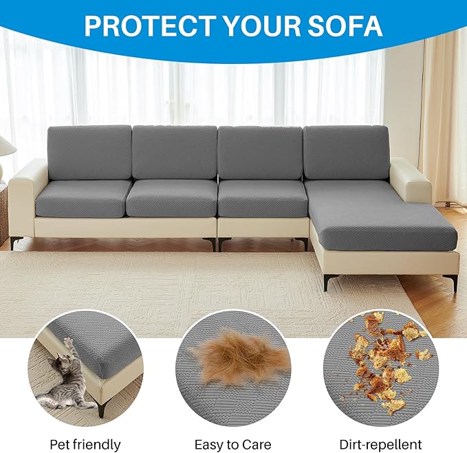 Deep Dream Sectional Couch Covers 8 Pieces, Stretch Couch Cushion Covers, L Shaped Washable Sofa Covers for Left/Right Sectional Sofa (4 Backrest Cover + 3 Seater + 1 Chaise, Dark Grey)