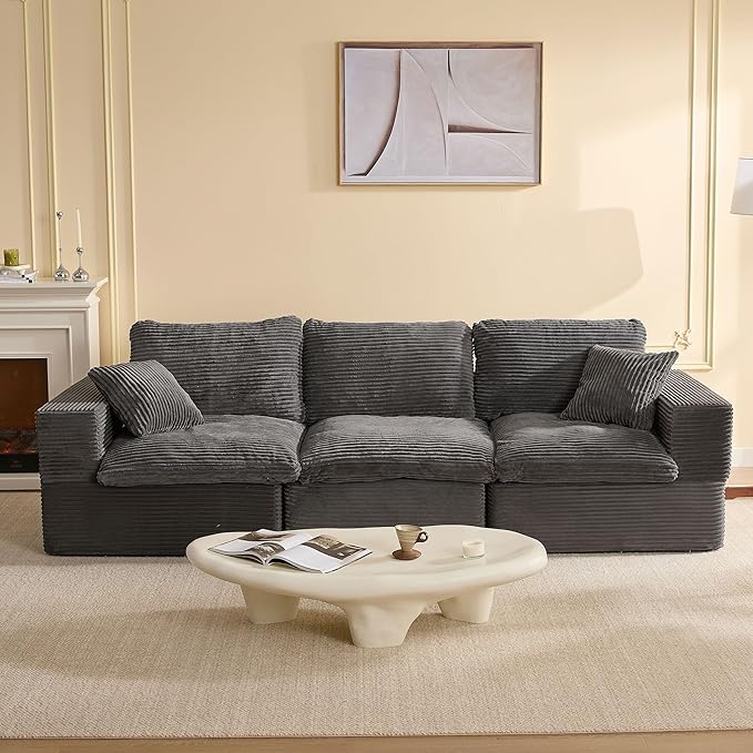 106.3” Sectional Couches for Living Room, Set of Cloud Couch, Modular Sectional Sofa, Convertible Sofas Bed, Deep Seat Sofa, Corduroy, Gray