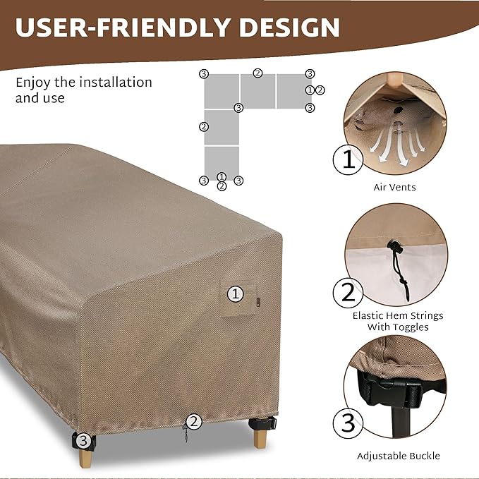 iBirdie Outdoor Sectional Cover fit 80 x 80 inch, 79 x 78, 77 x 76, 75 x 74 L-Shaped Patio Sofa Waterproof Weatherproof 600D Heavy Duty Garden Furniture Cover for Outside L Shape Couch, Brown