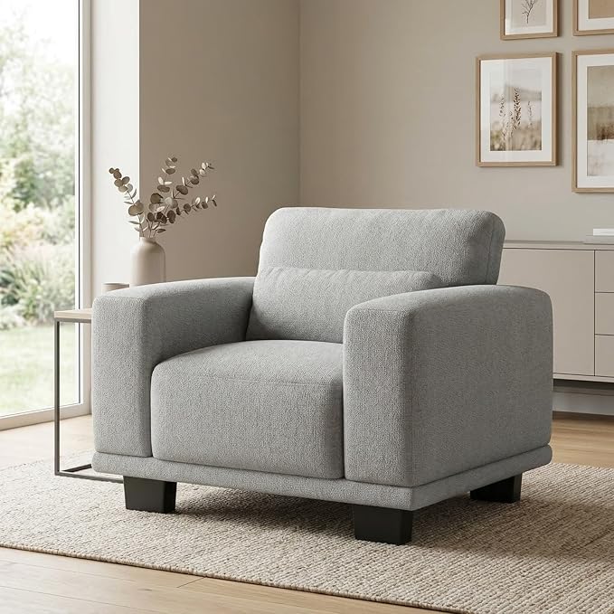 Marsail 40" Sofa Couch, 1-Seater Couches with Wide Armrests & Deep Cushions, Modern Linen Fabric Sofas for Living Room, Comfy Upholstered Couch with Removable Washable Covers, Light Grey