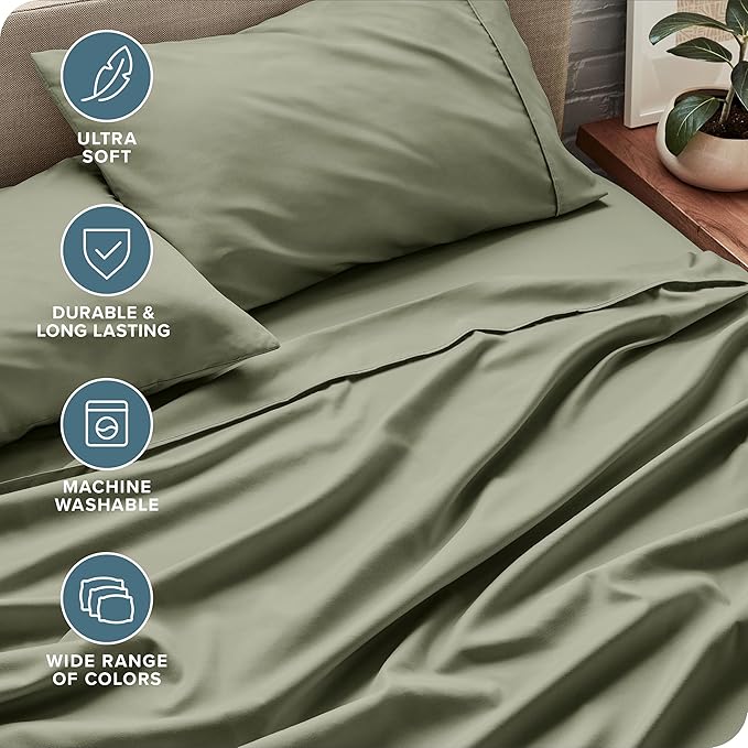 Bare Home Split California King Sheet Set - 1800 Ultra-Soft Microfiber Bed Sheets - Double Brushed - Deep Pockets - Easy Fit - 5 Piece Set - Bed Sheets (Split Cal King, Sage)
