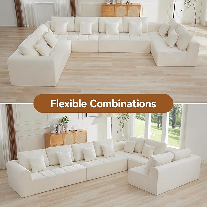 170''Modular Sectional Couches for Living Room, Cloud Boneless Compressed Sectional Sofa, Oversized U Shaped 8 Seater Upholstered Memory Foam Sofa, No Assembly, Chenille Beige