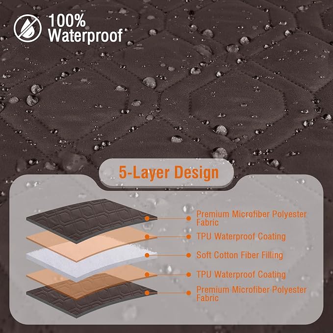 VANSOFY Sectional Couch Covers 100% Waterproof L Shaped Sofa Slipcover 3pcs Reversible Chaise Lounge Cover for Sectional Sofa Furniture Protector Cover for Pets Cat Dog(Large, Chocolate)