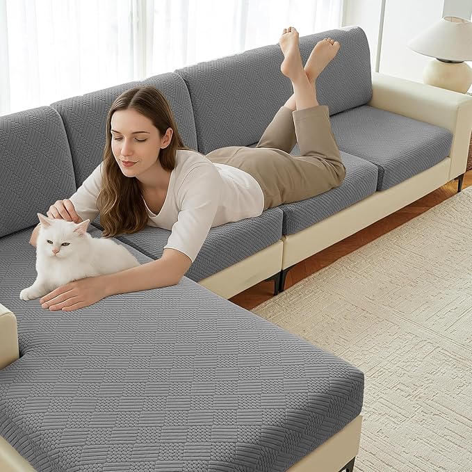 Deep Dream Sectional Couch Covers, 1 Piece Chaise Lounge Slipcover L Shape for Sectional Sofa, Separate Couch Cushion Chaise Cover for Both Left/Right Sectional Couch (1 Piece Chaise Cover, Dark Grey)