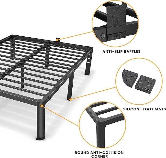 12 Inch Full Bed Frame, Metal Platform Bed Frame with Round Corner Legs, 3500 lbs Heavy Duty Steel Slats Support, No Box Spring Needed, Noise Free, Easy Assembly, Black