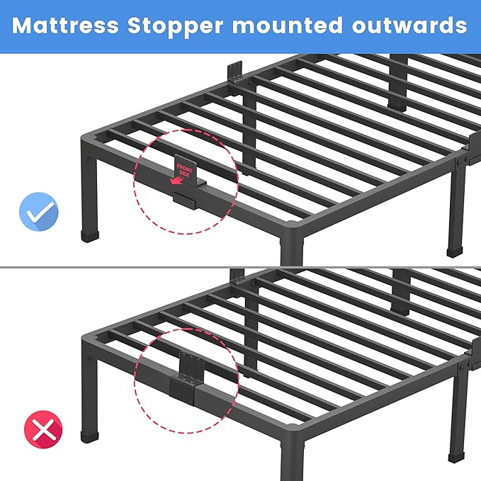 MAF 12 Inch King Metal Platform Bed Frame with Round Corner Legs, Mattress Slide Stopper, 3000 LBS Heavy Duty Steel Slats Support, No Box Spring Needed, Noise Free