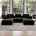 Avenco 106.2” U-Shaped Modular Sectional Sofa with 2 Ottomans, Individually Wrapped Coil Support & Corduroy Fabric, Zero Assembly 5-Piece Set for Mid-Size Living Room, Black