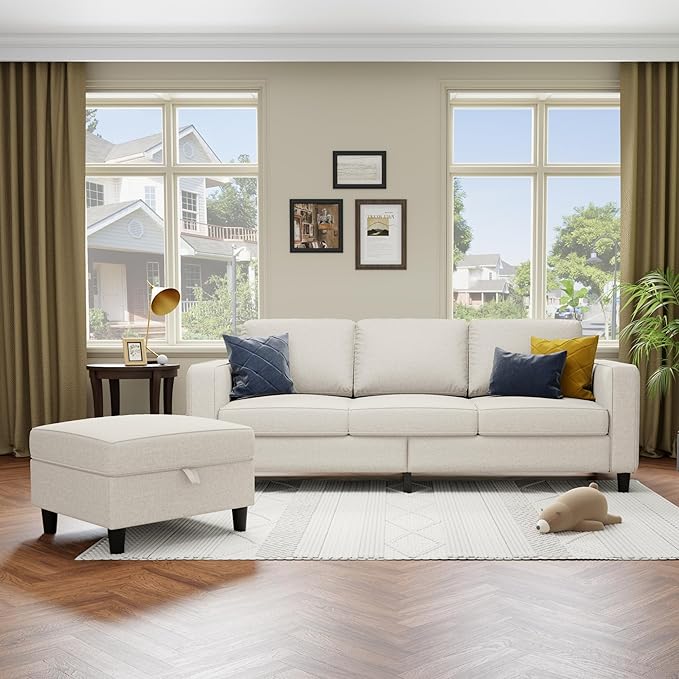 Sectional Sofa and Couches for Living Room - 78''L Shaped Beige Linen Couch-Pet Friendly Modular 3-Seater Convertible Sofas-Washable Covers-Suitable for The Living Room, Apartment or Bedroom