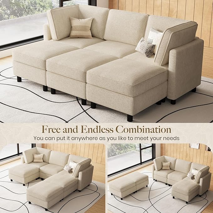 Belffin 84.3" Modular Sectional Sofa 6 Seats Sleeper Sofa Washable Sectional Couches for Living Room Comfy Couches with Storage Seat Couch Sofas with Chaise,Beige