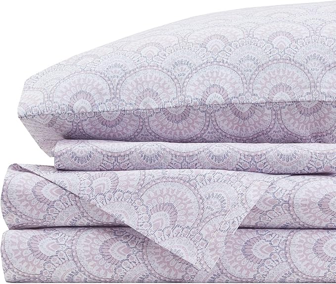 Comfort Spaces 100% Cotton Sheet Set Breathable, Lightweight, Soft with 14" Elastic Pocket Fits up to 16" Mattress, All Season Cozy Bedding, Matching Pillow Case, Cal King Tabitha Purple 4 Piece